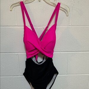 Pink and Black One-Piece Swimsuit  Med.